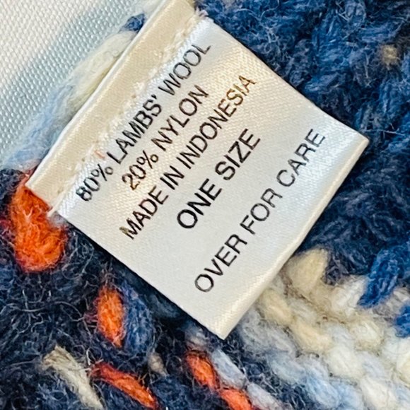 Extra Long 115" Vintage Hollister Lambs Wool Knit Scarf  Fringe Nordic Snowflake - Picture 5 of 8